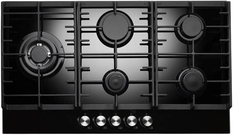 Teknix Signature Collection SCGH91B 90cm Gas Hob with 3.8Kw Wok Burner - Black Glass.