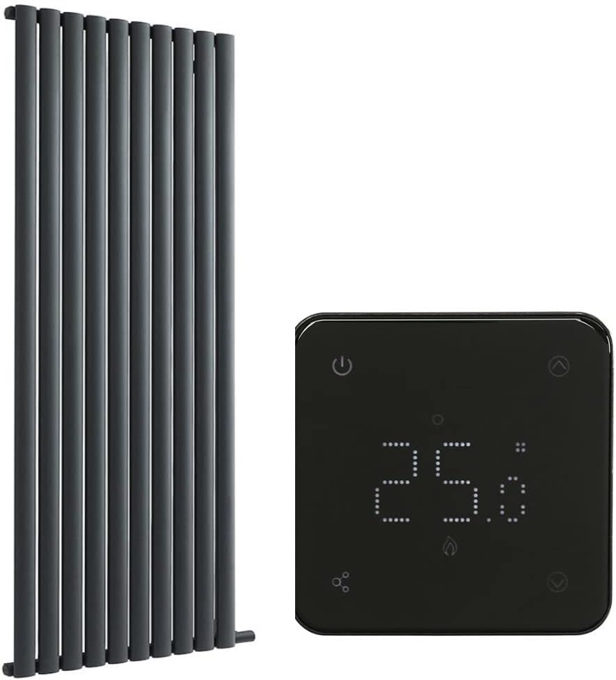 Milano Aruba Ardus - 1500W Anthracite Dry Heat Oval Panel Vertical Electric Radiator WiFi Thermostat - 1784mm x 590mm.