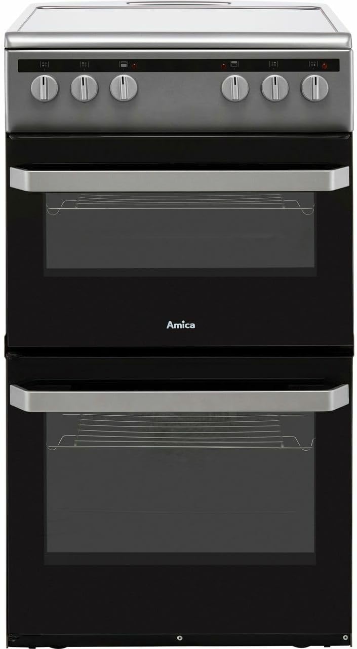 Amica AFC5100SI 50cm Electric Double Cavity Cooker With Ceramic Hob - Silver.