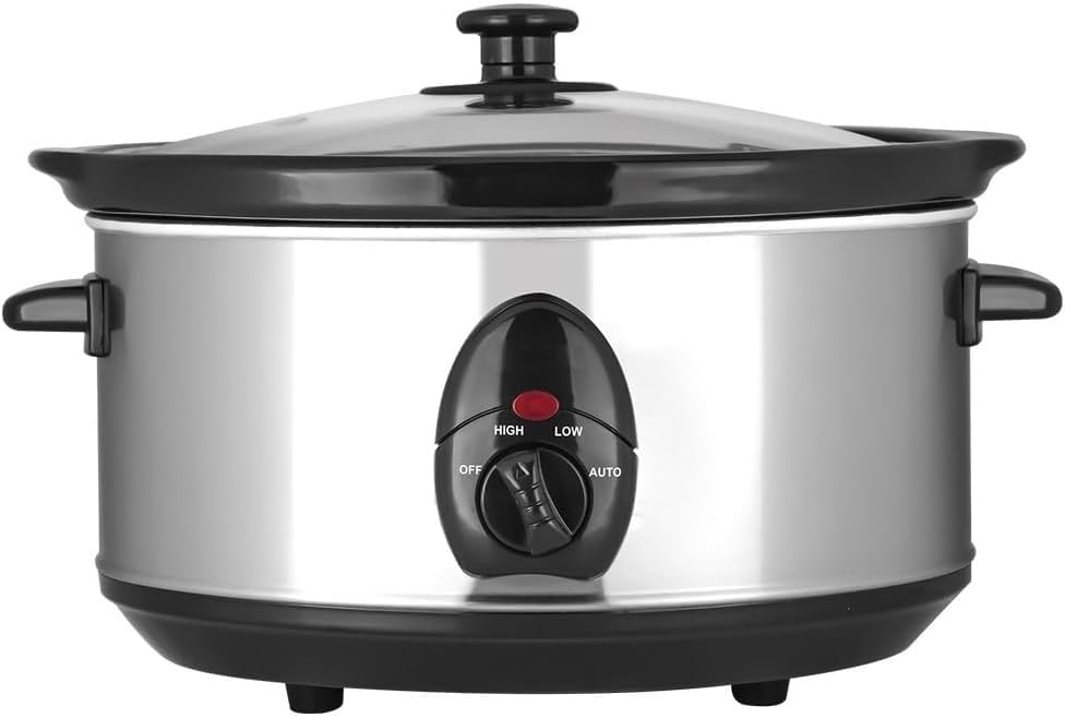 Stainless Steel Slow Cooker Cool Touch Rapid Heat System Warmer Cook 3.5L with Adjustable Temp Settings.