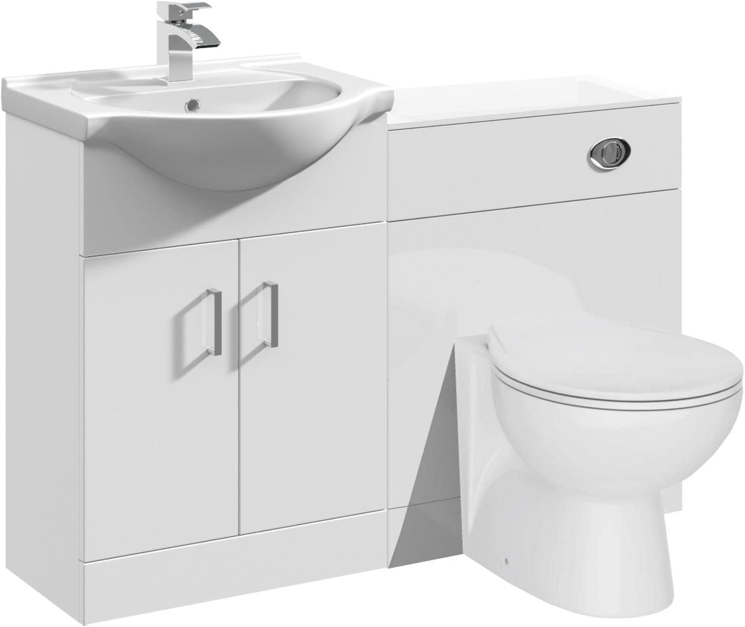 VeeBath Linx 1150 Vanity Unit Furniture Set, Wash Basin Bathroom Sink, WC, BTW Toilet Pan, Soft Close Toilet Seat, Concealed Cistern-White (Flat Pack).