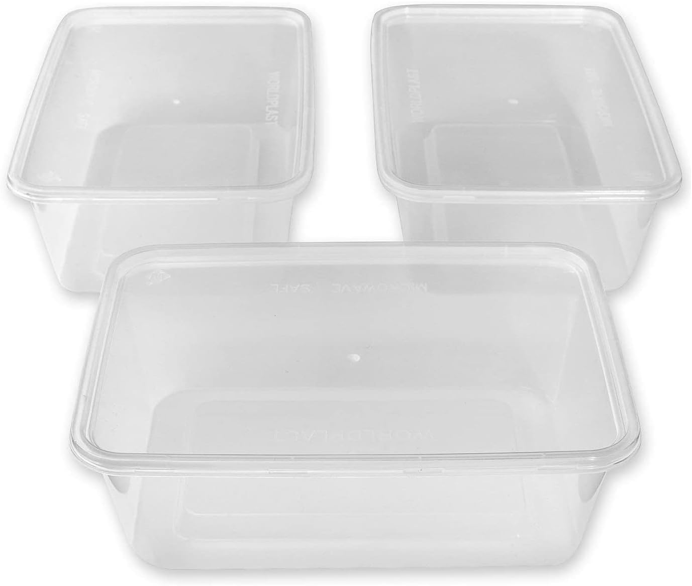 We Can Source It Ltd - 50 x 650ml Plastic Microwave Freezer Safe Food Meal Prep Takeaway Containers and Lids - Catering Grade Plastic BPA Free.