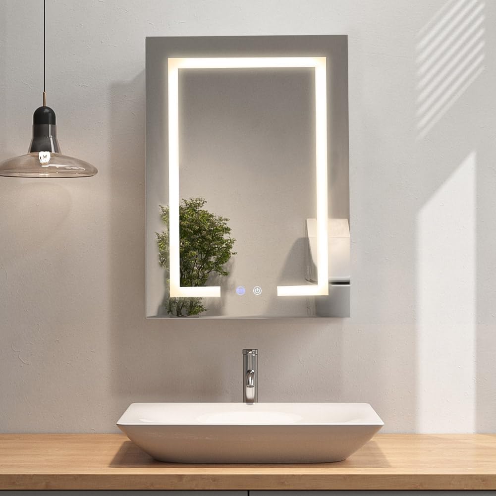 Warmiehomy Bathroom Mirror Cabinets with LED Lights 500x700mm Illuminated Bathroom Mirror Cabinet with Shaver Socket Sensor Switch Demister Pad Wall Mounted.