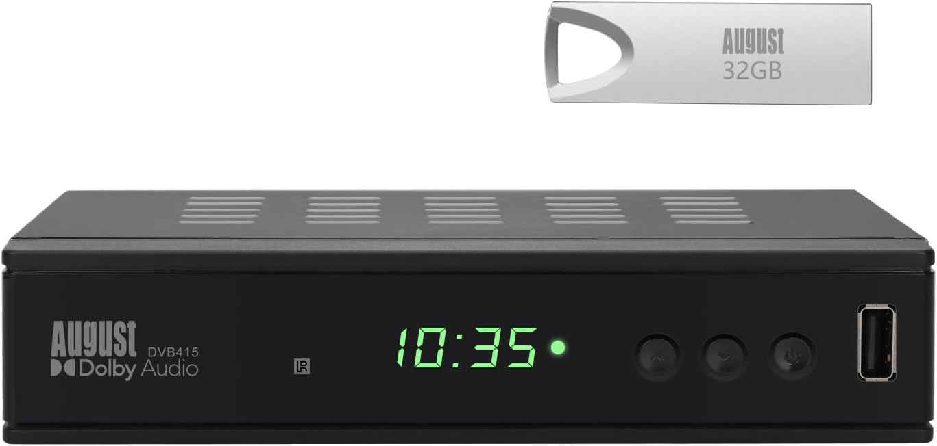 Freeview Set Top Box Recorder - August DVB415 - 1080P Freeview HD HDMI and Scart Digital TV Receiver with Multimedia Player PVR for Recording.