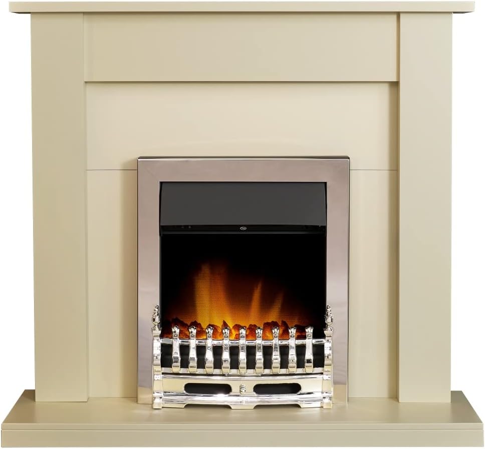 Adam Sutton Fireplace in Cream & Black/Cream with Blenheim Electric Fire in Chrome, 43 Inch.