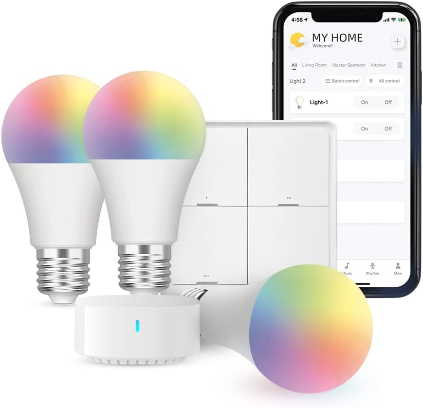 Broadlink Smart Home FastCon Starter Kit - Includes 3 Bulbs, 1 Scene Switch and 1 Hub, Uses FastCon Tech, Works with Alexa and Google Home.