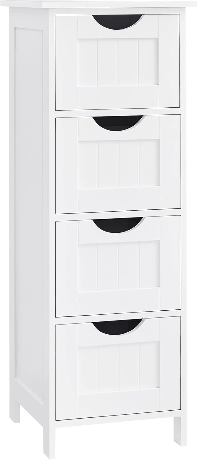 VASAGLE Bathroom Floor Storage Cabinet, Bathroom Storage with 4 Drawers, Bathroom Cabinet Freestanding, 30 x 30 x 82 cm, Modern Style, White LHC40W.