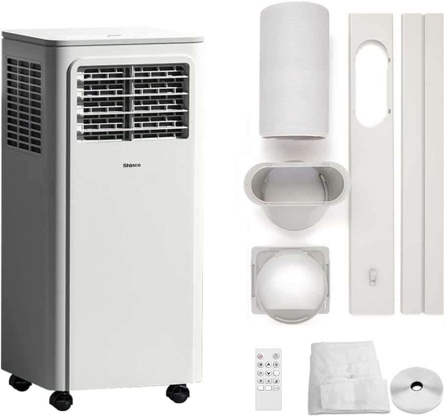 Shinco 3-in-1 Portable Air Conditioner 7000BTU, Cooling, Dehumidifier, Fan, Sleep Mode, For Max 18㎡, Remote Control, 24h Timer, 2 Window Kits [Energy Class A].