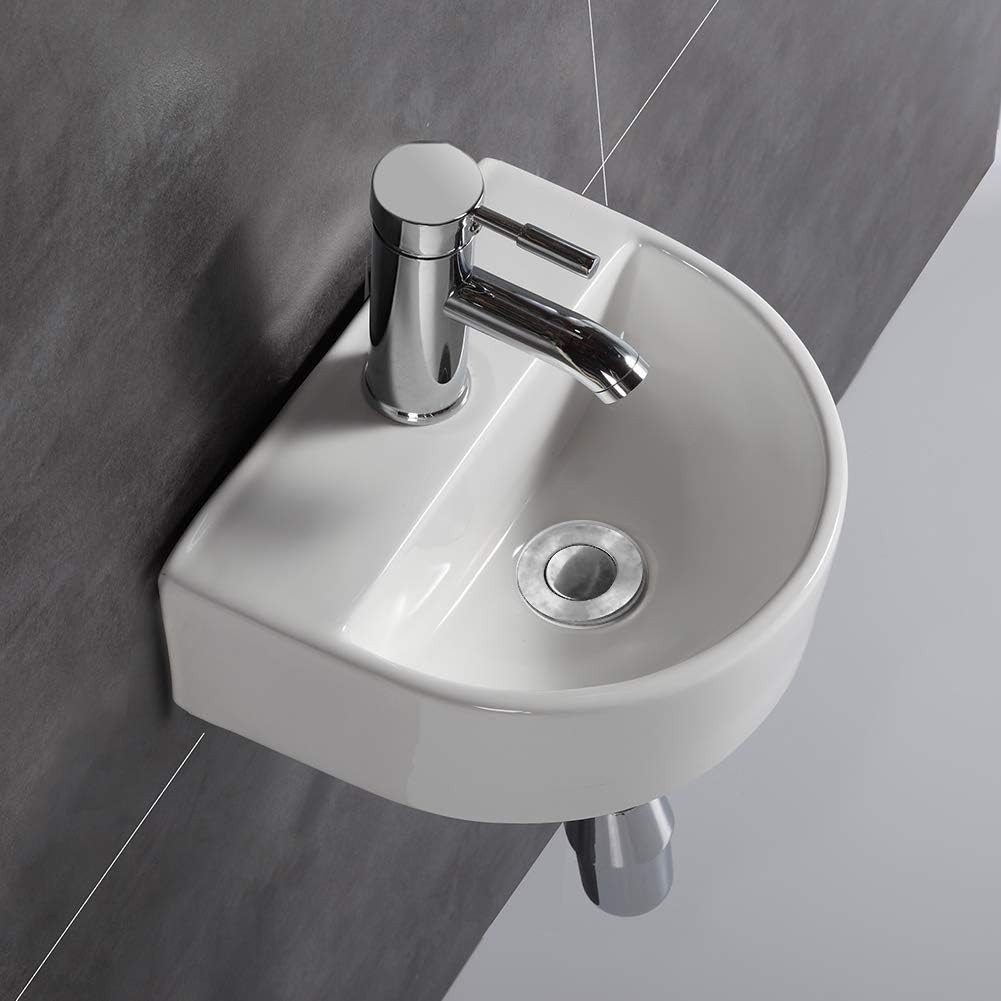 Cloakroom Basin Sink Oval Wall Hung Ceramic Washbasin for Small Cloakroom Bathroom (Half Circle).