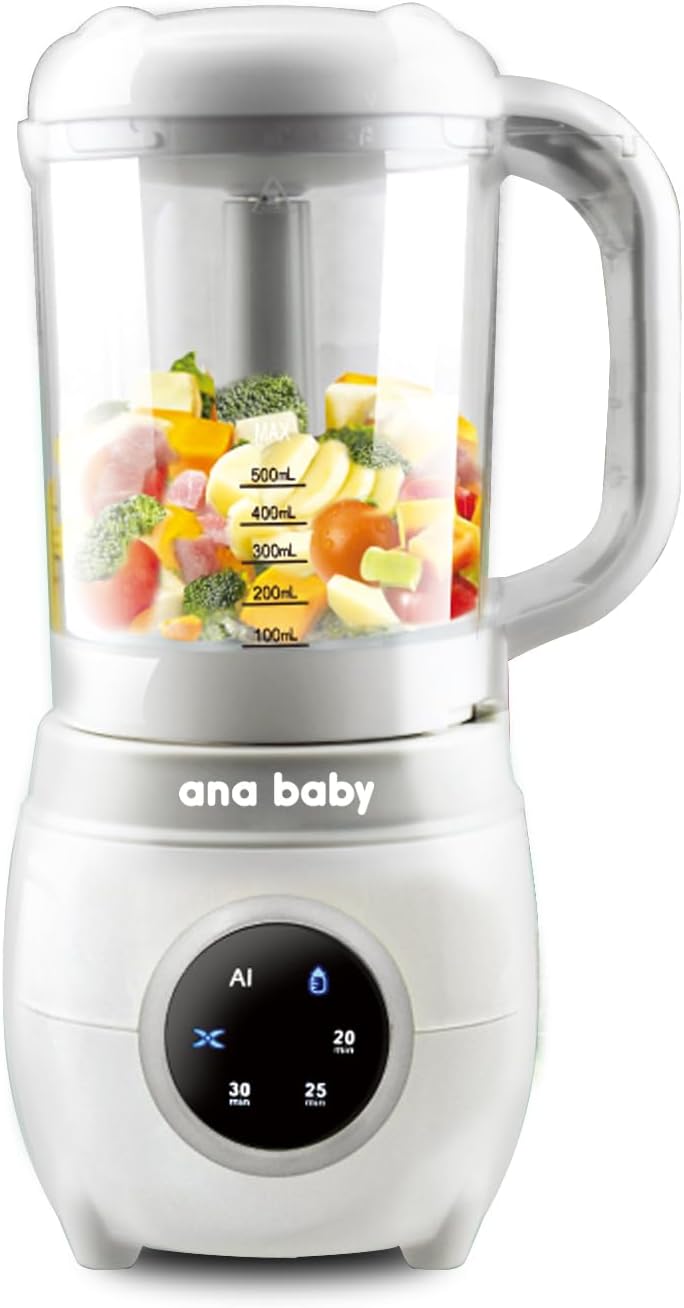 Baby Food Steamer & Blender with 4 functions – Steam, Blend, Defrost & Reheat, and Sterilise. Space & time saving, preserves nutrients, easy meal prep..