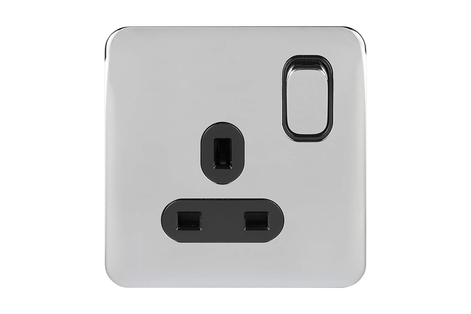 Schneider Electric Lisse Screwless Deco - Switched Double Power Socket, 13A, GGBL3020BSSS, Stainless Steel with Black Insert - Amazing Gadgets Outlet