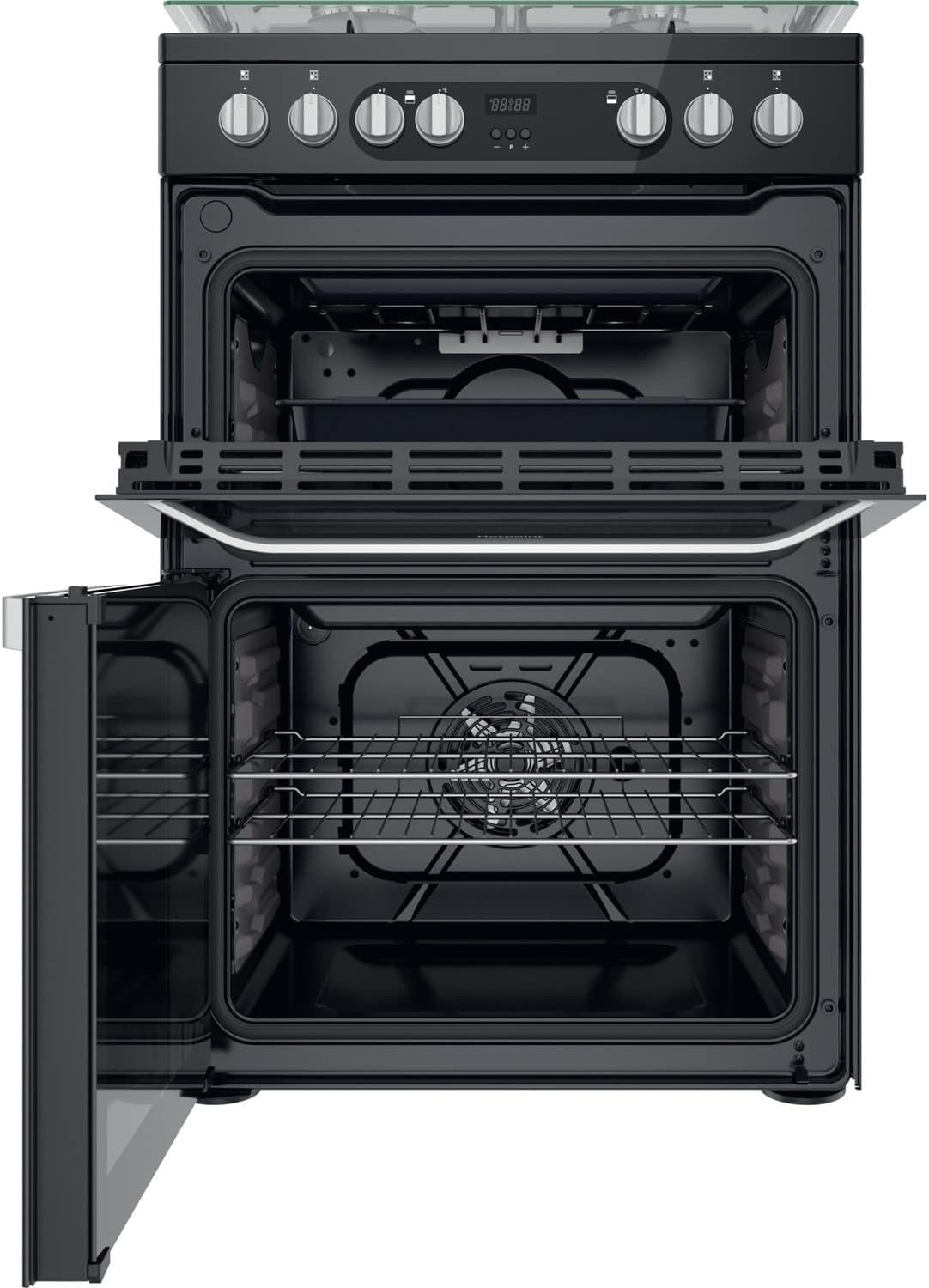 60cm Double Oven Dual Fuel Cooker with Assisted Cleaning - Black - Amazing Gadgets Outlet