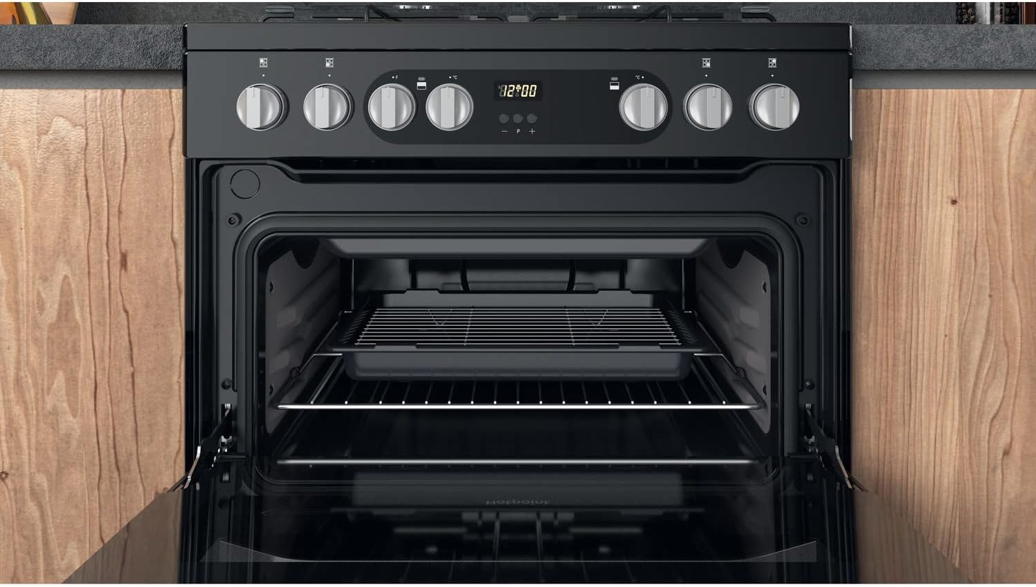 60cm Double Oven Dual Fuel Cooker with Assisted Cleaning - Black - Amazing Gadgets Outlet