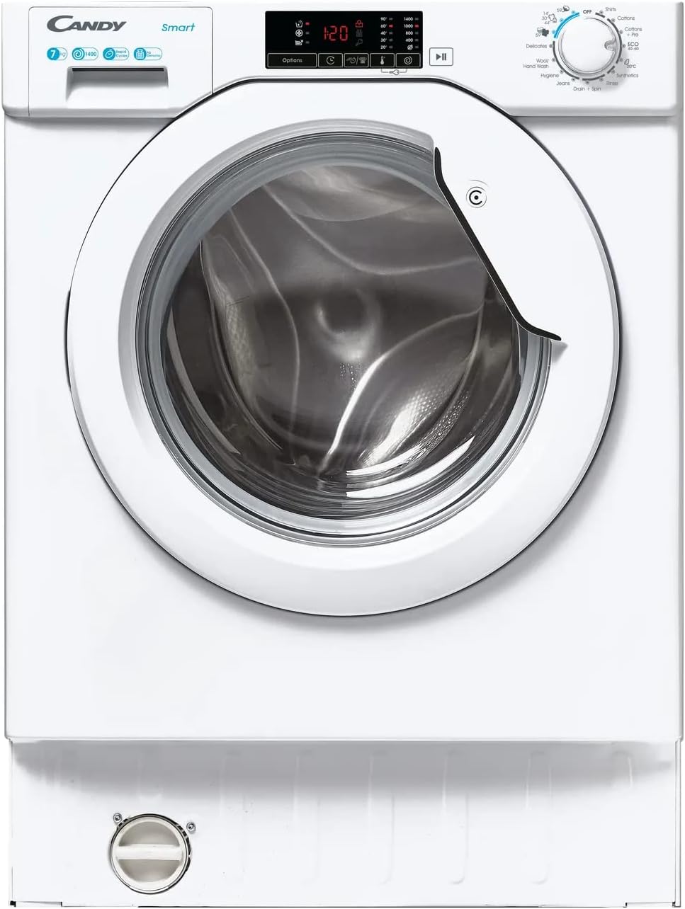 Candy CBW 47D1E Integrated Washing Machine, 7 Kg Load 1400 Rpm, Quick Wash, Sensor Wash, Hygiene cycle, White.