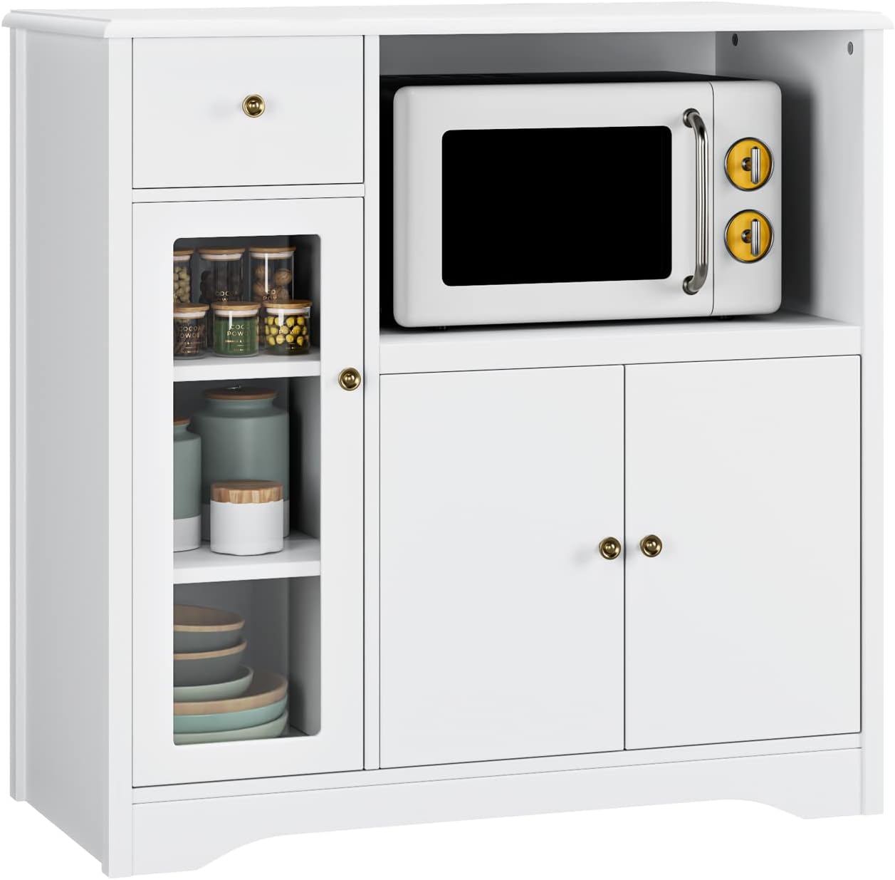 HOCSOK Kitchen Storage Cabinet, Sideboard with Microwave Stand, Kitchen Cupboard with Doors, for Kitchen, Dining Room, Living Room, White, 90 x 40 x 82 cm.