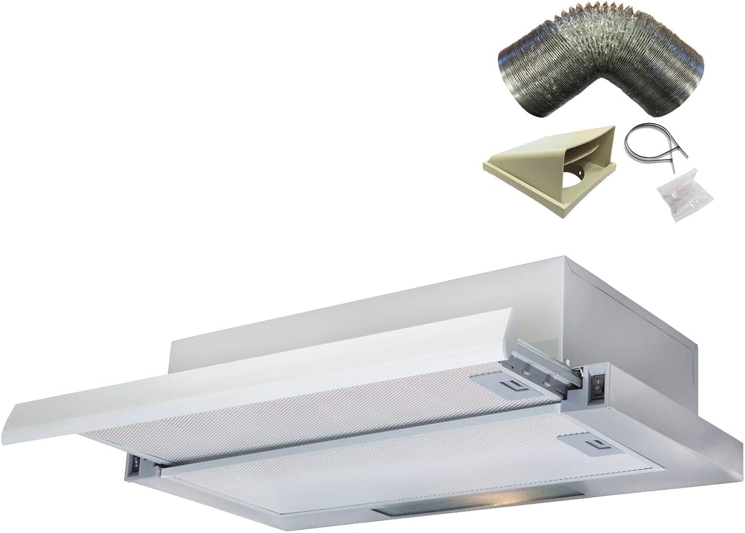 SIA TSH60SS 60cm Stainless Steel Telescopic Integrated Cooker Hood & 3m Ducting.