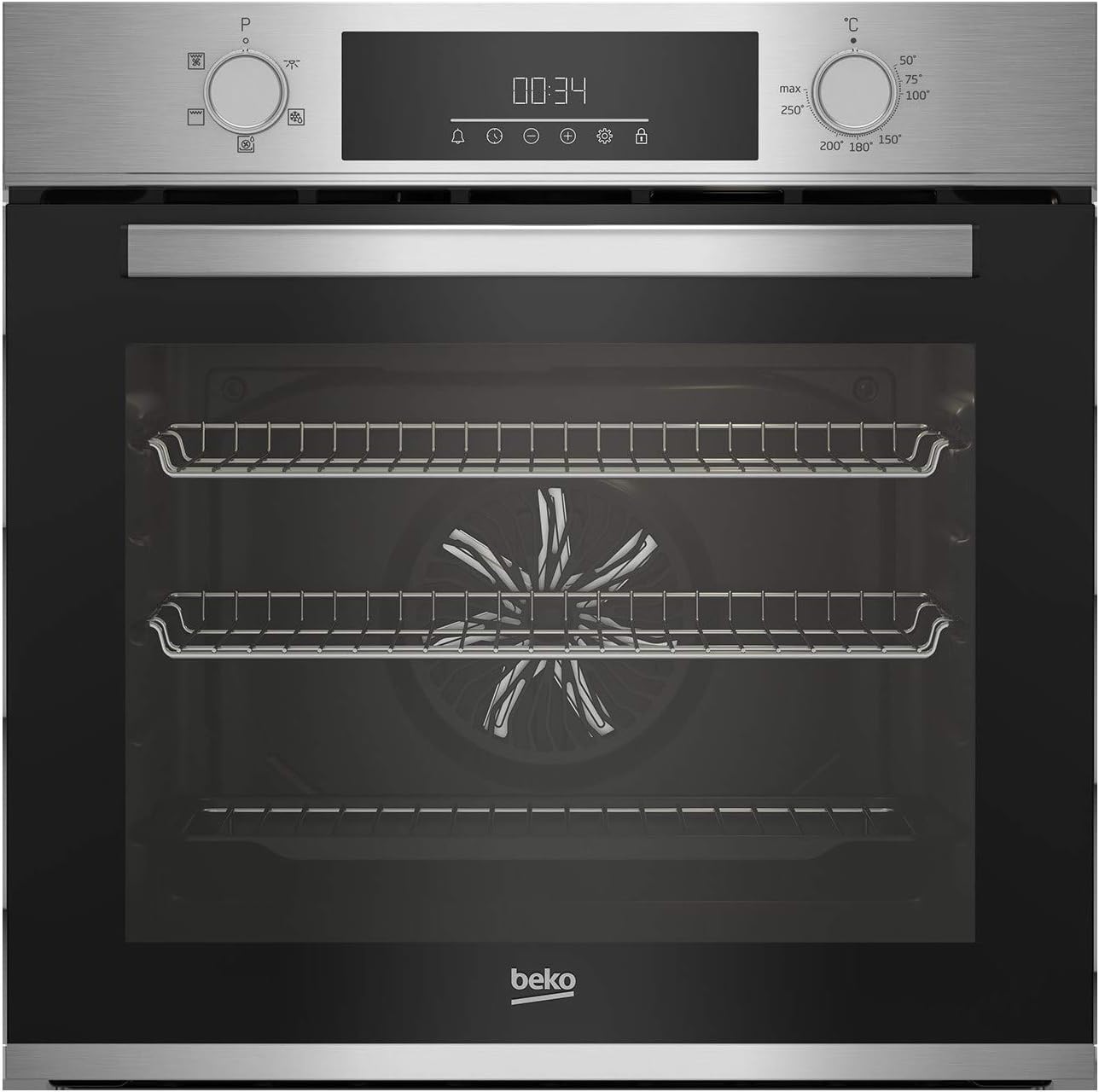 Beko 66L Electric Built-in Single Oven with Steam Cleaning - Stainless Steel.