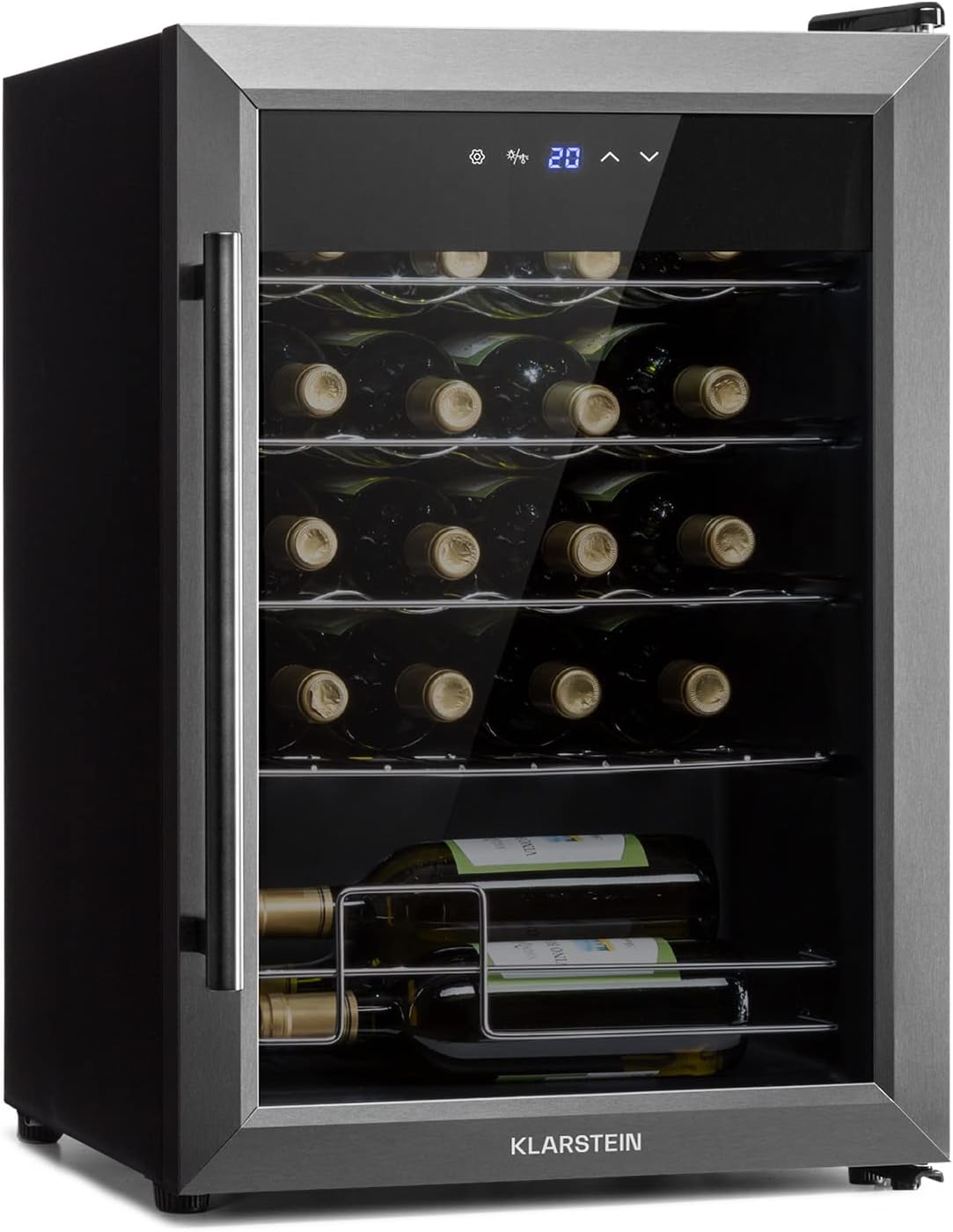 Klarstein Ultimo Uno Wine Fridge - Wine Cooler with Temperature Controller: 5-8 °C, Wine Fridge with Touch Control Panel, Space for Bottles, Black, 53 L.