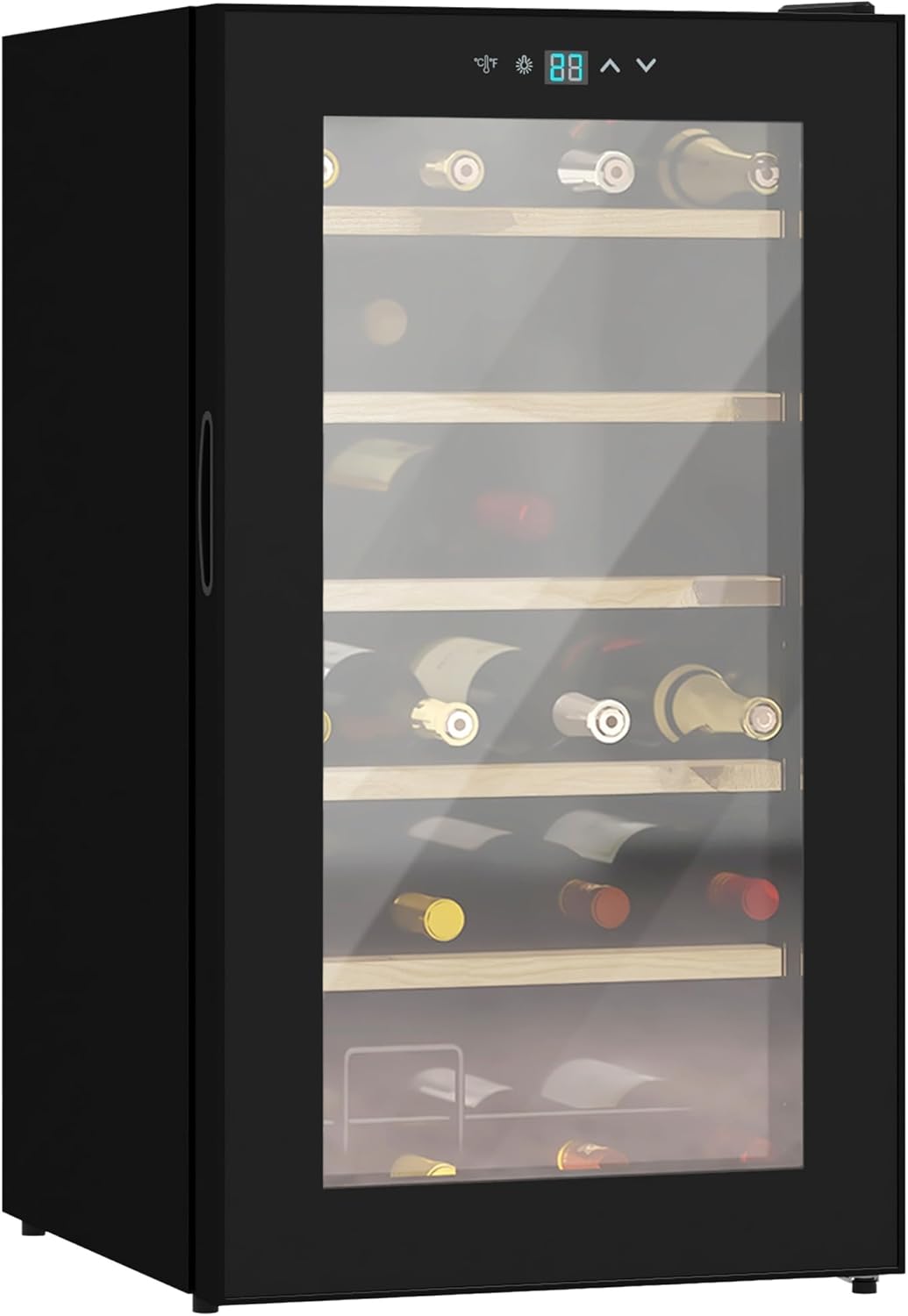 HOMCOM 24 Bottles Freestanding Wine Fridge with Glass Door, 65 Litres Single Zone Wine Cooler Fridge with Digital Touch Screen Controls and LED Light, Black.