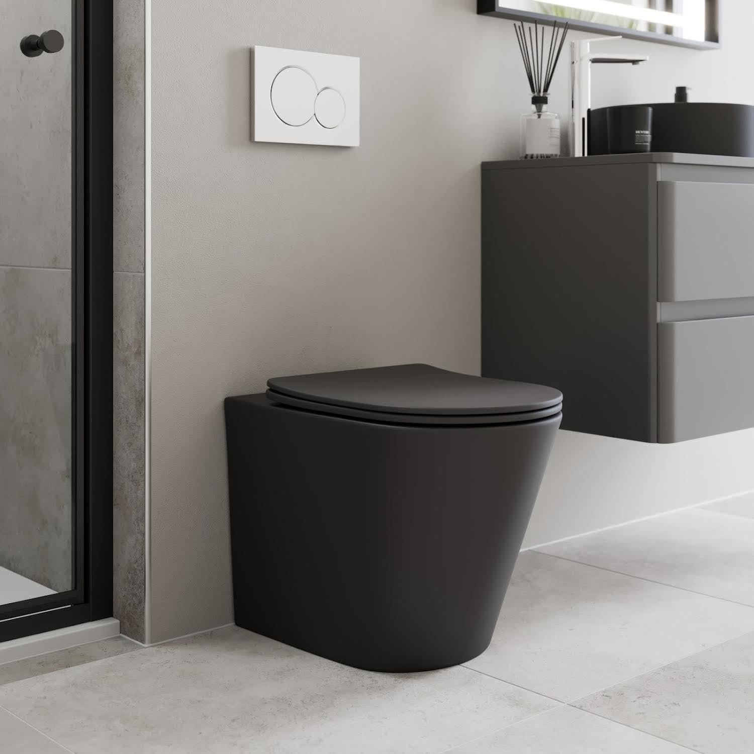 Modern Bathroom Back to Wall BTW Rimless Toilet Pan Soft Close Seat Matt Grey.