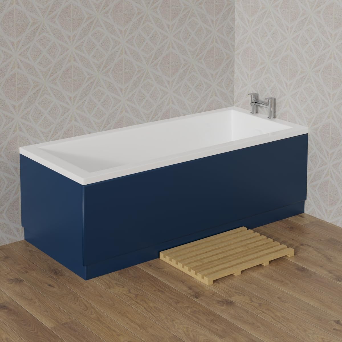 Aquariss 1700mm L Shape Bath Front Panel 18mm MDF Painting Matte Blue Adjustable Height for Bathroom Soaking Tub.