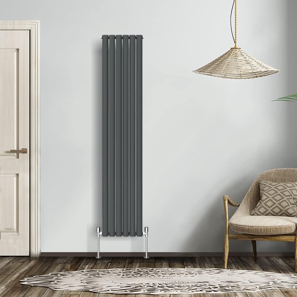 NRG Modern Radiator Black 600x590mm Single Oval Panel Heater Interior Designer Horizontal Bathroom Radiators.