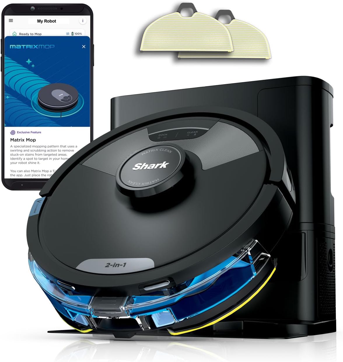 Shark Matrix Plus 2-in-1 Robot Vacuum Cleaner & Mop with LiDAR Home Mapping, Matrix & Edge Cleaning for Carpet, Hard Floors & Pet Hair, Self-Charging, Anti-Allergen, WiFi/App/Alexa, Black.