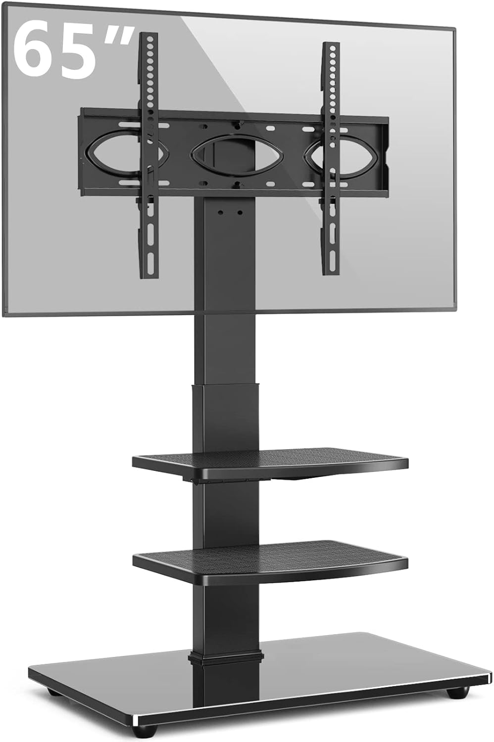 RFIVER Freestanding Swivel Floor TV Stand Tall TV Unit for 32 35 40 42 43 49 50 55 58 60 65 70 inch LCD/LED Flat Curved Screen Height Adjustable with 3-Tier Shelves Max VESA 400x400mm up to 50kgs