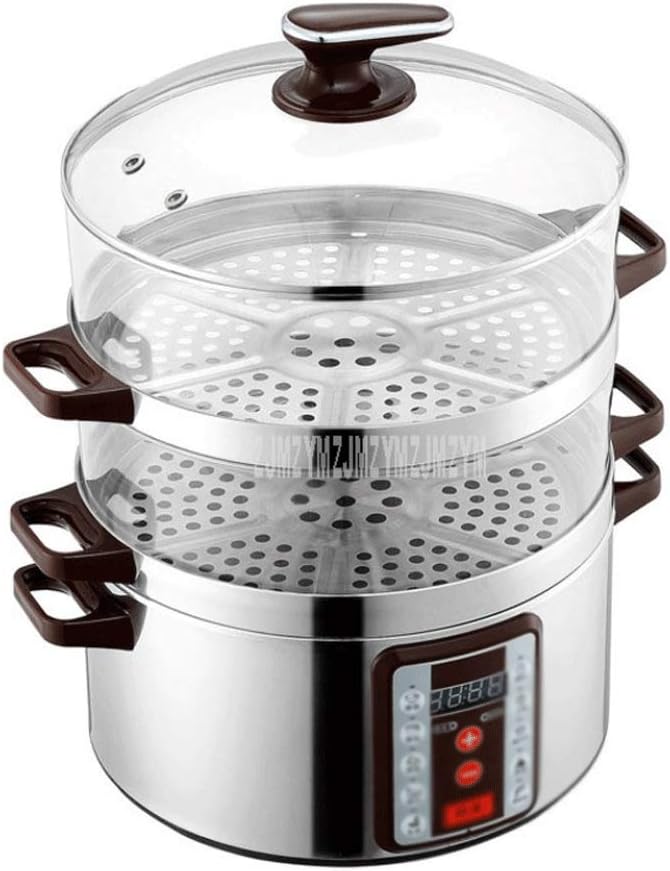 XYMJT 32Cm Diameter Smart Electric Steamer 6 Gear Adjustable 3 Layer Multi Cooker Transparent Type Household Electric Steaming Pot.