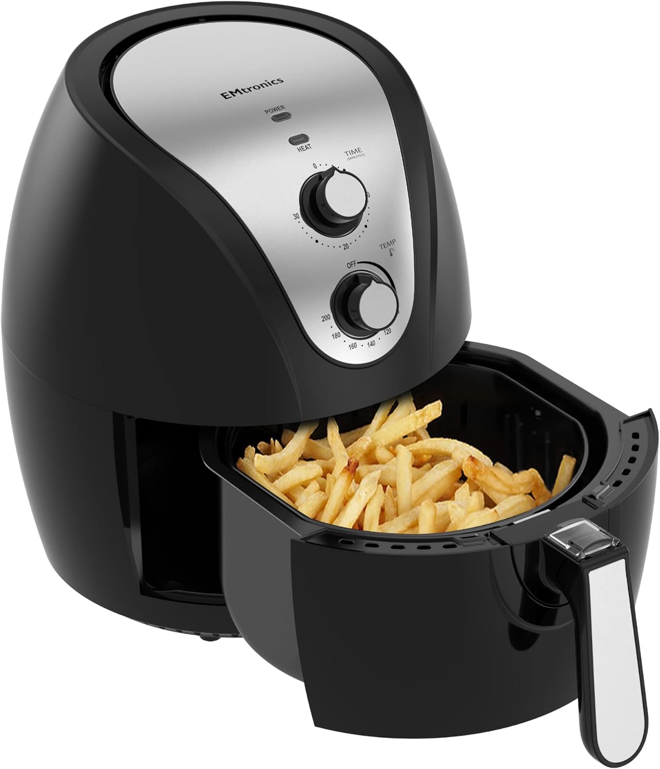 EMtronics EMAF45L Family Size Air Fryer 4.5 Litre for Oil Free & Low Fat Healthy Cooking, 30-Minute Timer - Black.