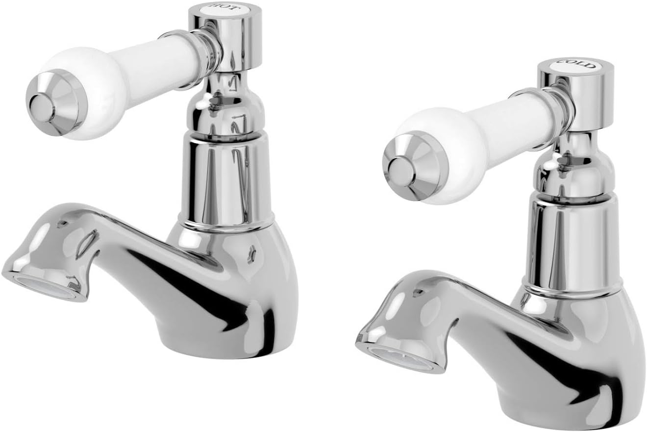 Bathroom Traditional Hot and Cols Basin and Bath Tap Set with Ceramic Levers.