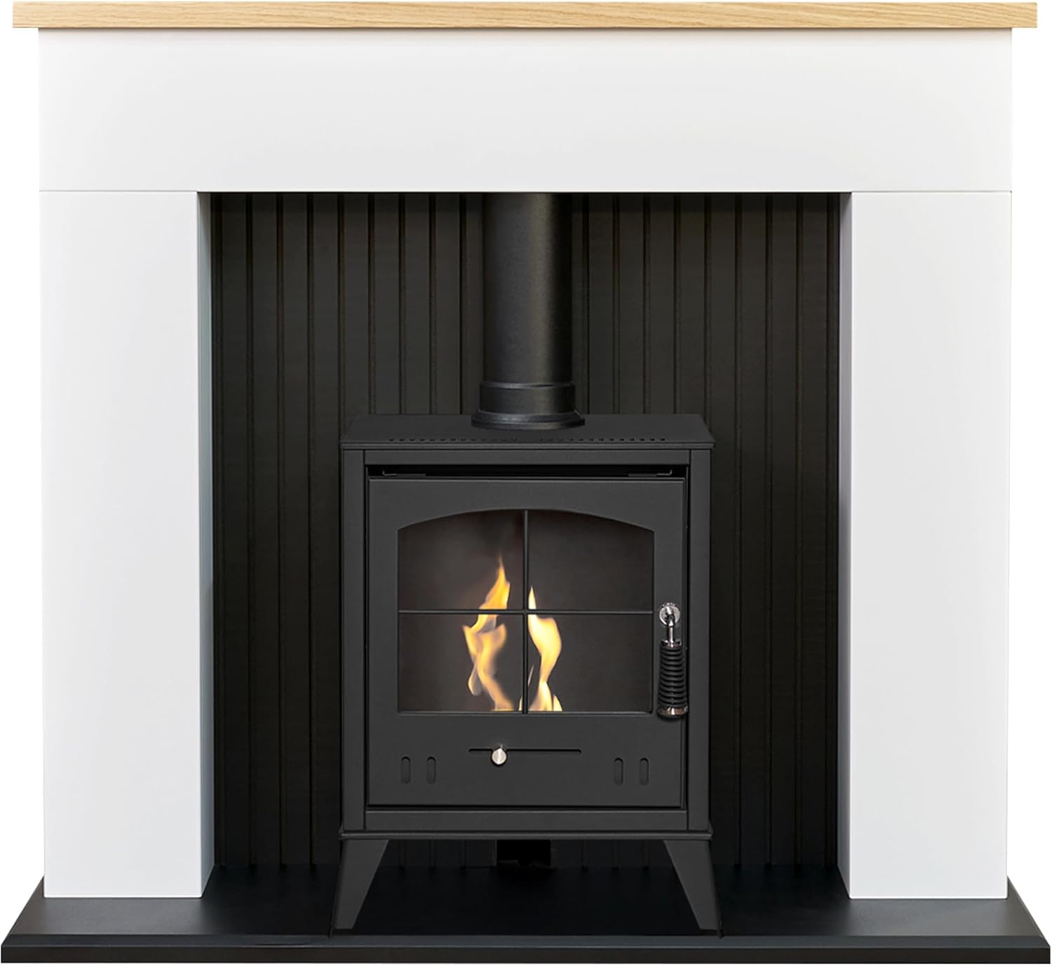 Adam Innsbruck Stove Fireplace in Pure White with OKO S2 Bio Ethanol Stove in Charcoal Grey, 45 Inch.