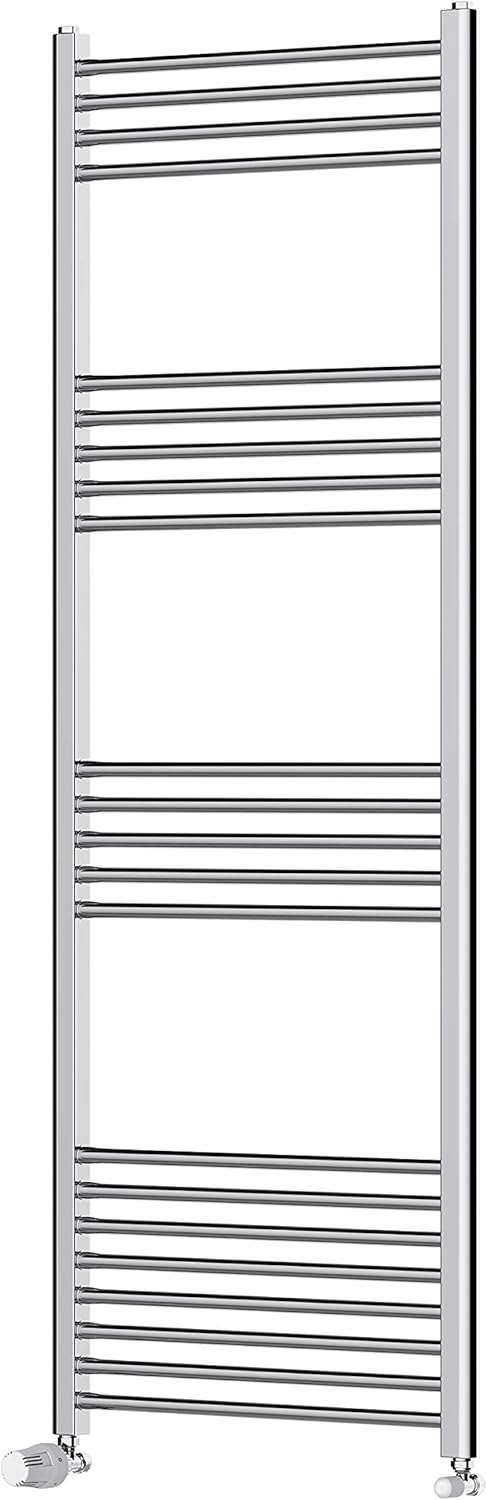 BPIL Heated Towel Rail Chrome Bathroom Ladder Radiator - Straight Heated Towel Rail Chrome Bathroom Ladder Radiator Including Thermostat Radiator Valve Straight, (1000500).