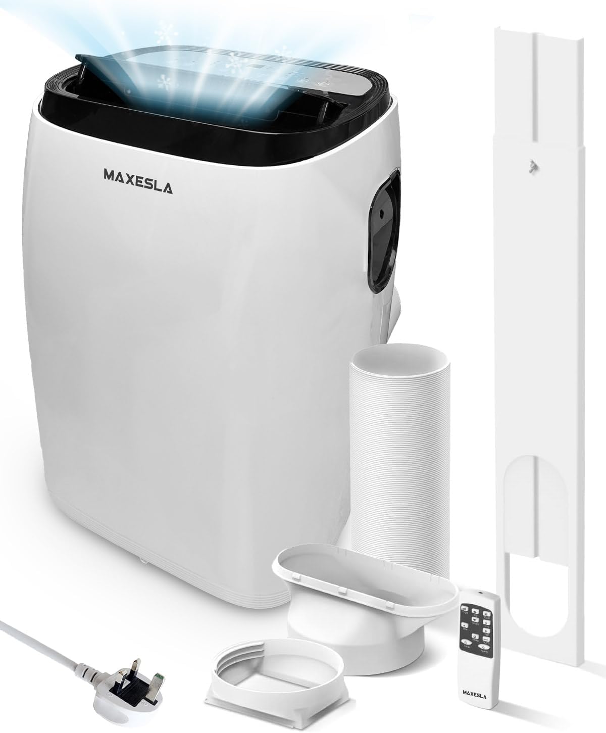 Maxesla Portable Air Conditioning Unit, 4 in 1 Portable Air Conditioner 14000BTU with Sleep Mode, Cooling, Dehumidifier and Fan with 3 Speed, Air Conditioning Unit with 24H, Window Venting Kit, Remote.