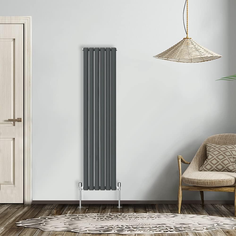 NRG Modern Radiator Black 600x590mm Single Oval Panel Heater Interior Designer Horizontal Bathroom Radiators.