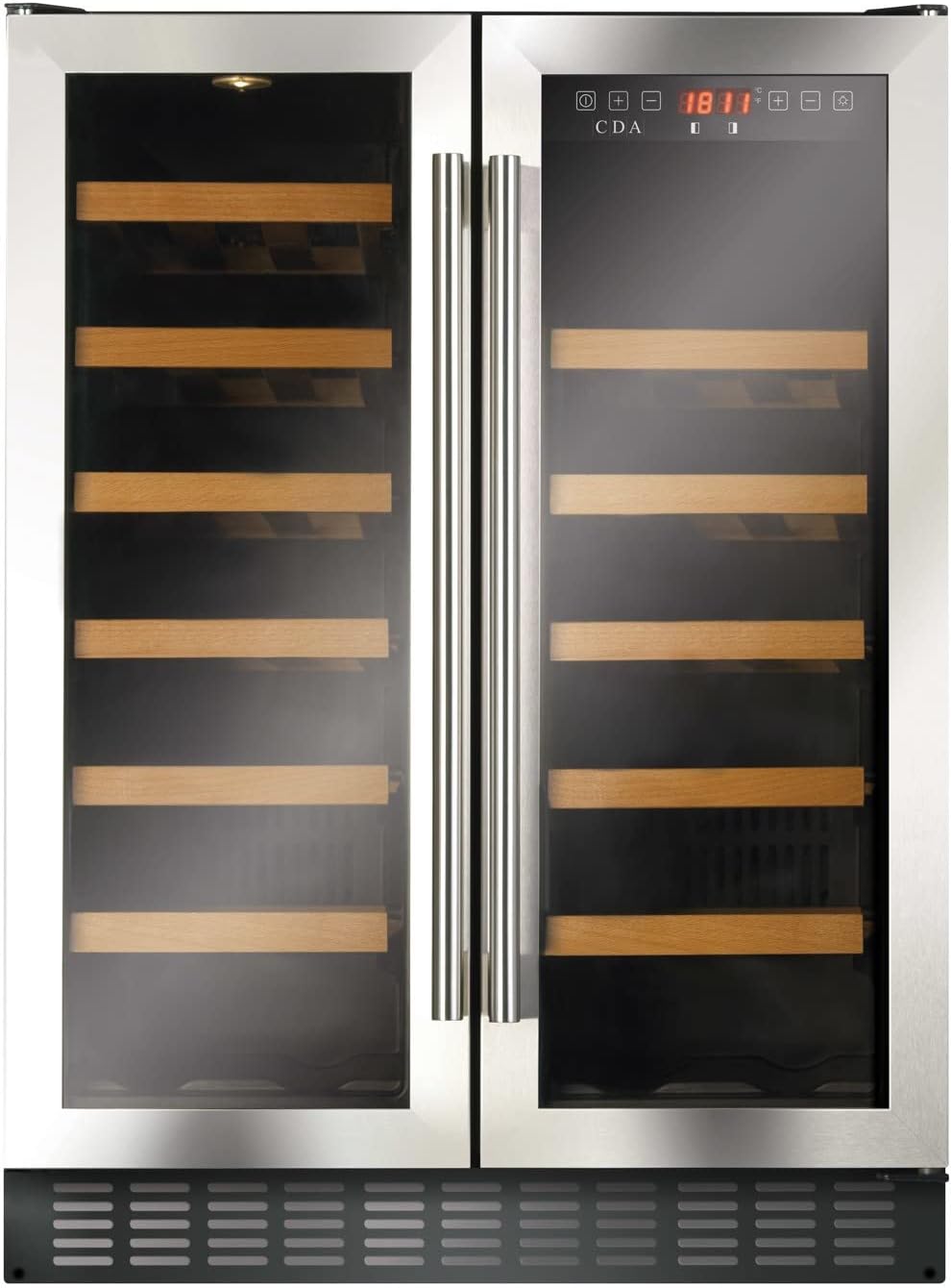 CDA FWC624SS 60cm Double Door Dual Zone Under Counter Wine Cooler Stainless Steel, 400044403.