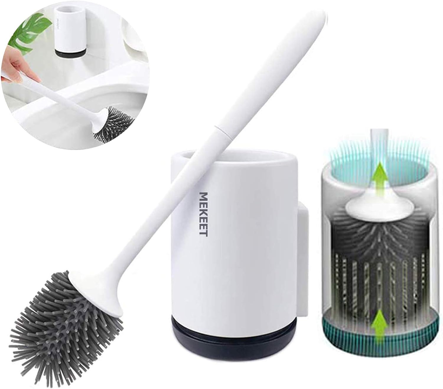 MEKEET Silicone Toilet Brush and Holder,Bathroom Toilet Brush Holder Set,Silicone Toilet Cleaning Brush Kit with Soft Bristle Brush (Flooring).