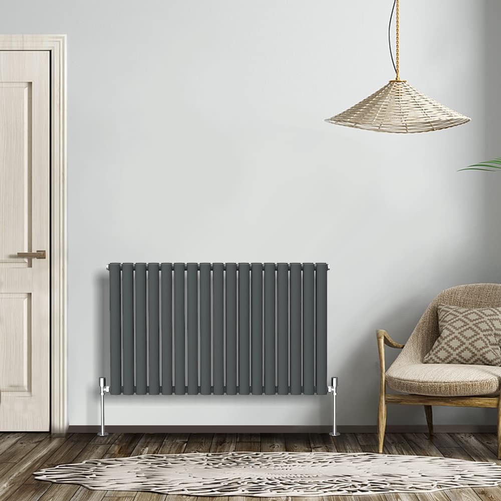 NRG Modern Radiator Black 600x590mm Single Oval Panel Heater Interior Designer Horizontal Bathroom Radiators.