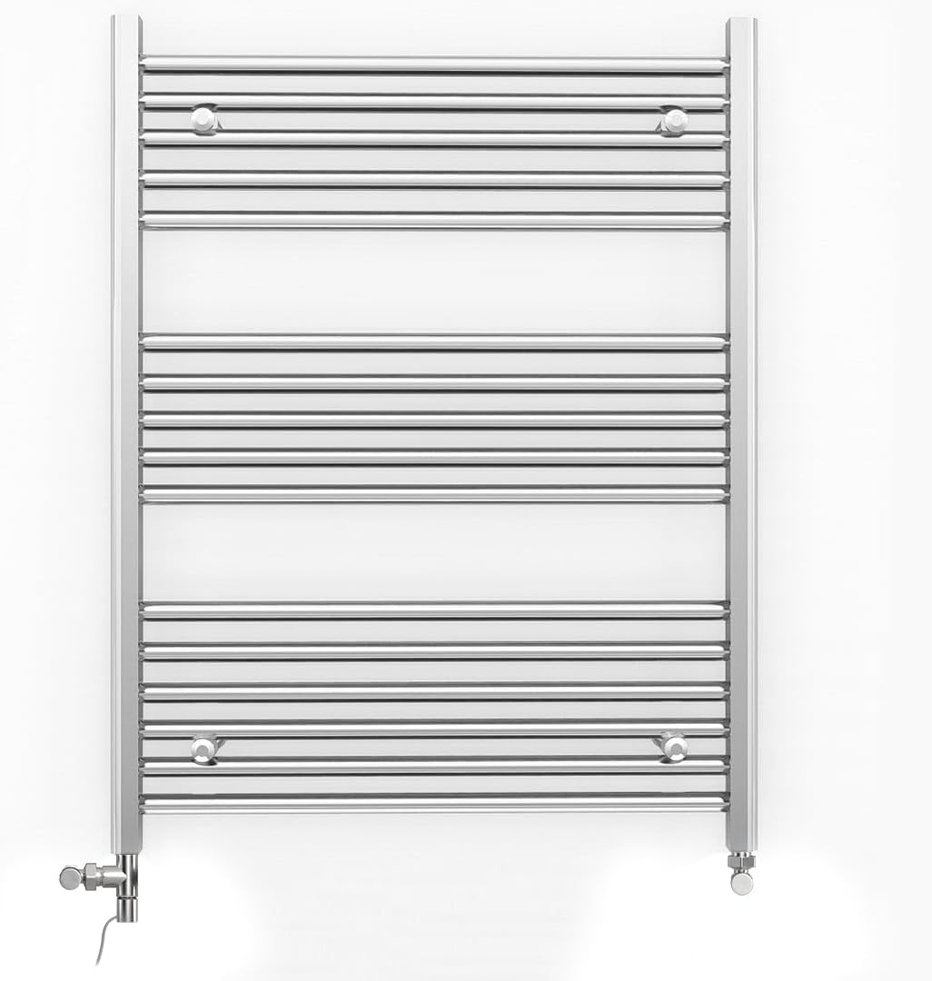 Myhomeware 1000mm Wide Chrome Dual Fuel Electric Radiator Bathroom Towel Rail Radiator With Thermostatic and Standard Electric Element UK (1000 x 900 mm (h), MOA Thermostatic Electric Element).