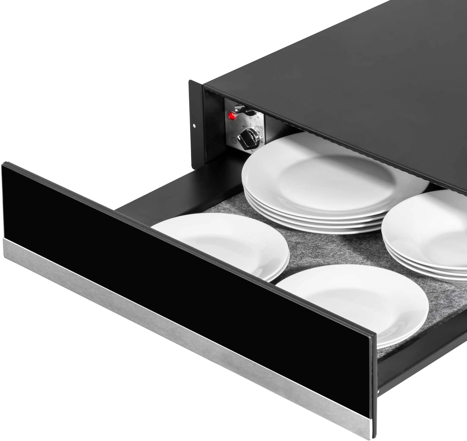 Baridi 60cm Built-In Warming Drawer, Push-to-Open, Anti-Slip Mat, Black/Stainless Steel - DH202.