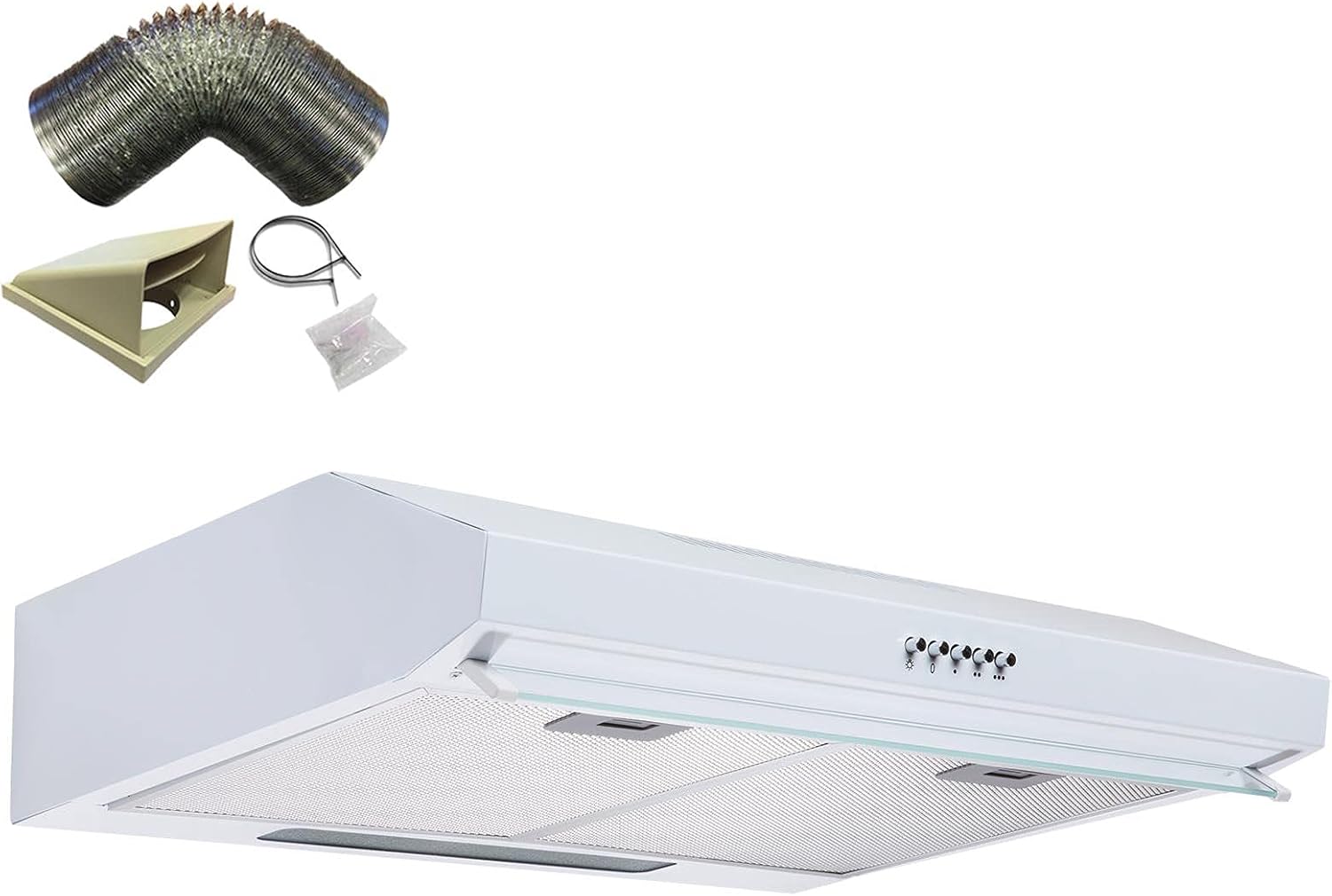 SIA VSR60WH 60cm White Visor Cooker Hood Kitchen Extractor Fan & 1m Ducting Kit.