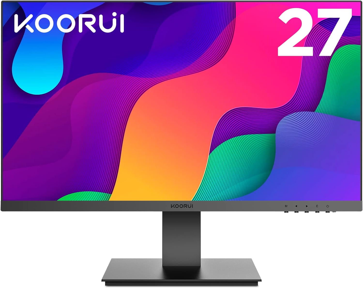 KOORUI 27 Inch FHD Monitor, IPS Computer Monitors, 75Hz, 5ms, 16:9 Full HD (1920 x 1080), VESA Mountable, HDMI/VGA, Low Blue Light, 99% SRGB.