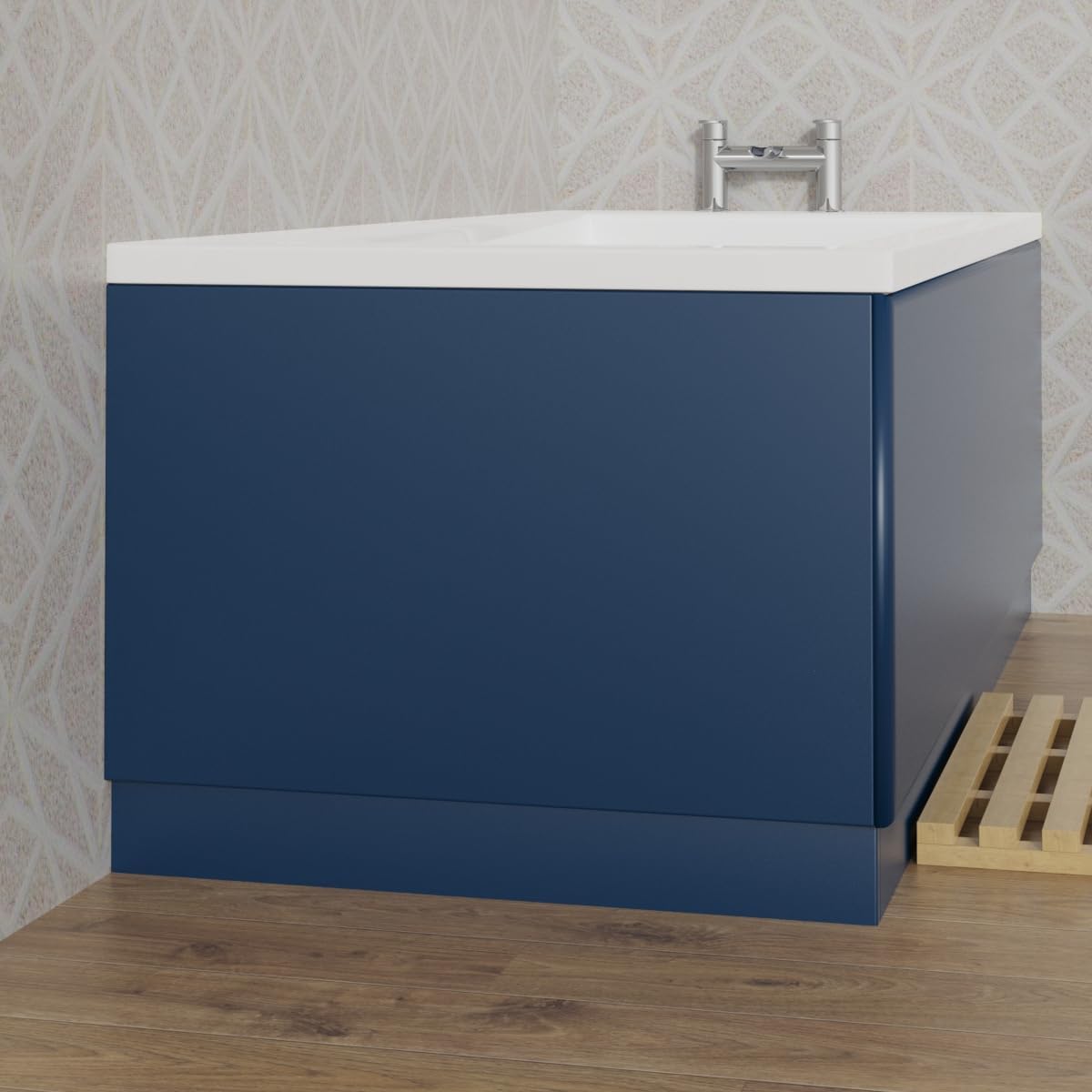 Aquariss 1700mm L Shape Bath Front Panel 18mm MDF Painting Matte Blue Adjustable Height for Bathroom Soaking Tub.