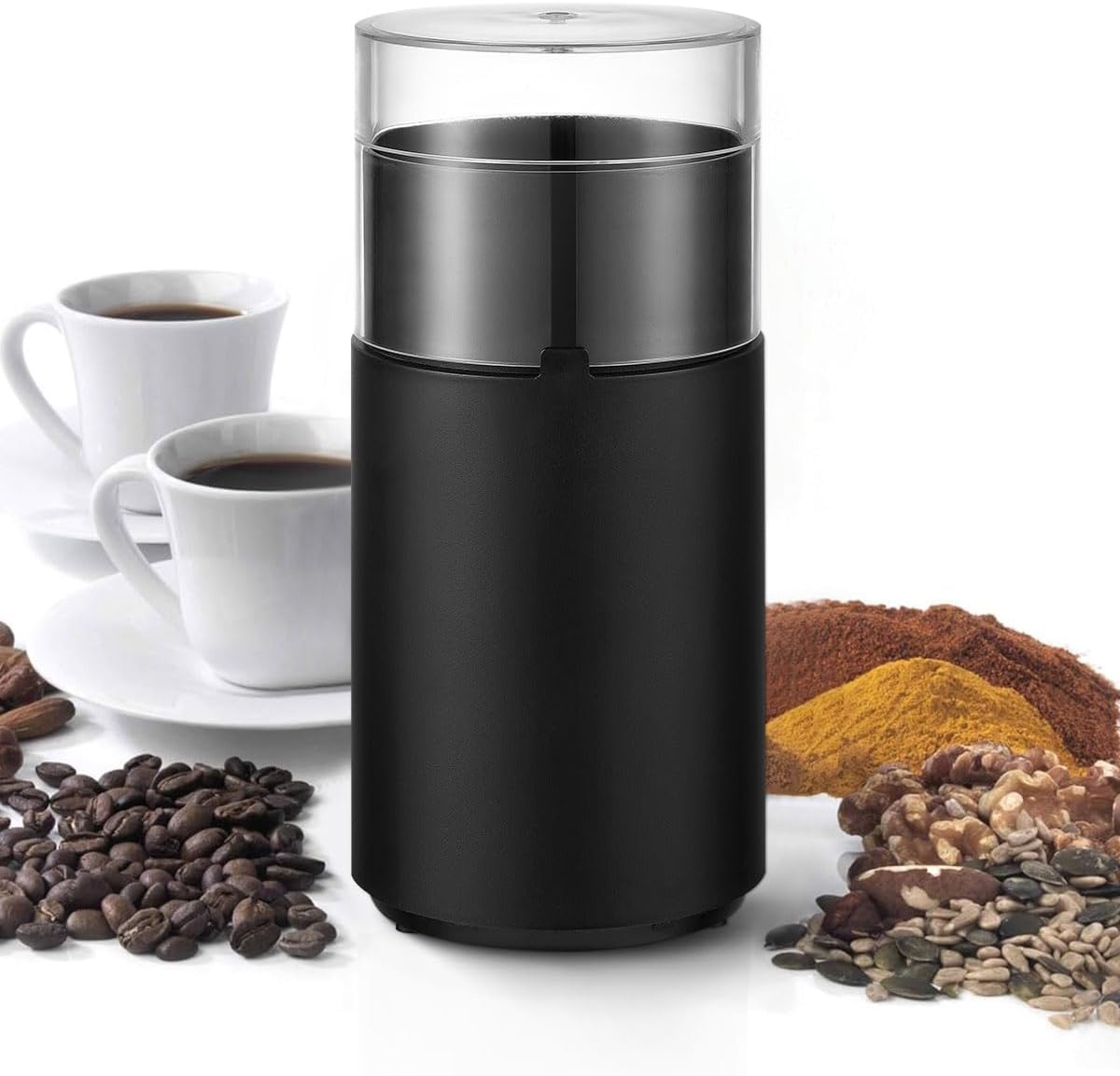 Coffee Grinder Electric - Just Press for 30S to Enjoy Your Coffee - Manual Press Coffee Grinder with Safe 304 Stainless Steel Blades, Fast Grinding for Coffee Beans, Pepper, Grain, Spice, Nuts.