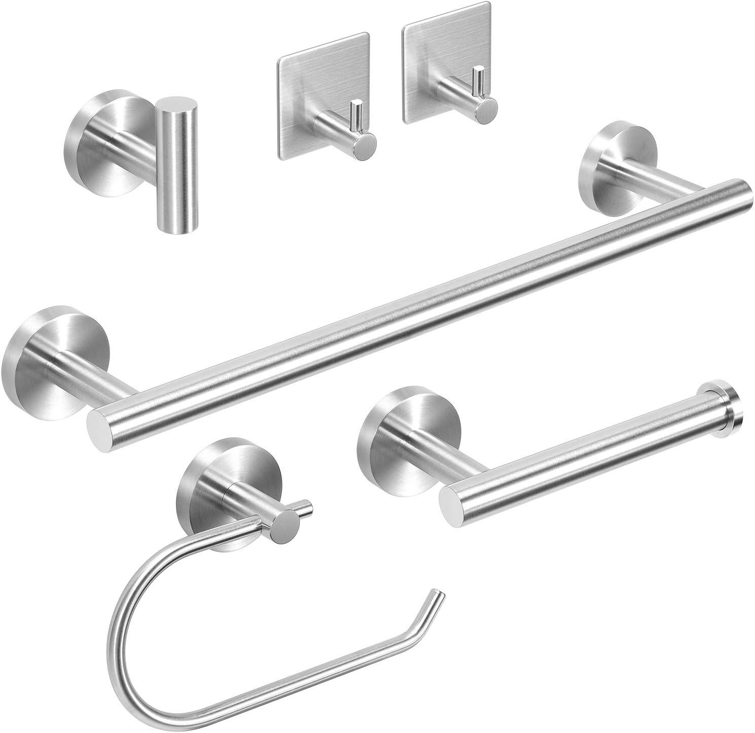 Towel Holders Bathroom Hardware Set - 6 PCS Stainless Steel Bathroom Towel Rails Set Wall Mounted, 40CM Bath Towel Bar +2 Toilet Paper Holders + 3 Towel Robe Hook, Heavy Duty Bathroom Accessories Kit.