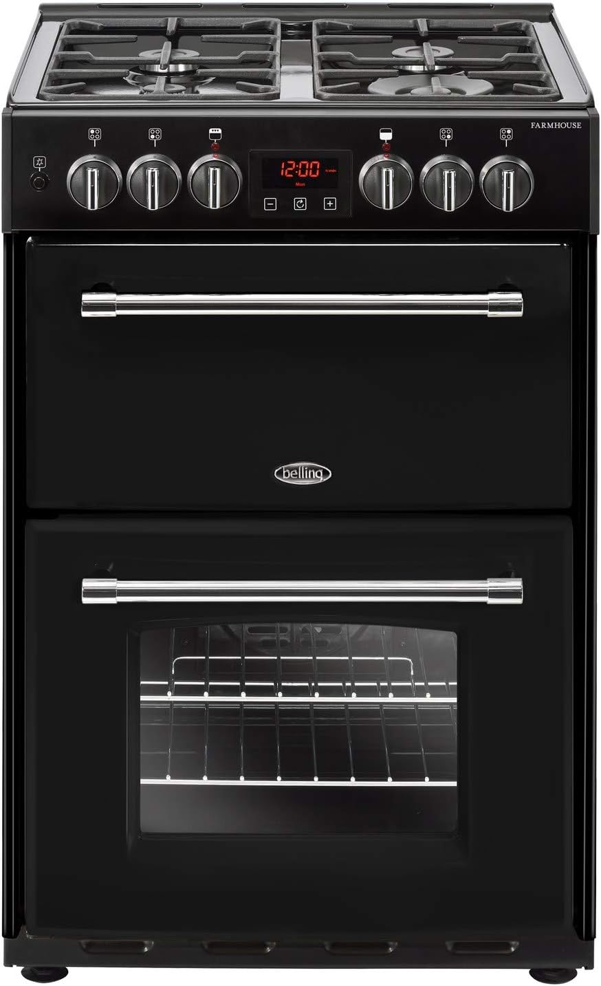 Belling Farmhouse 60DF Dual Fuel Range Cooker, Black, 60cm.