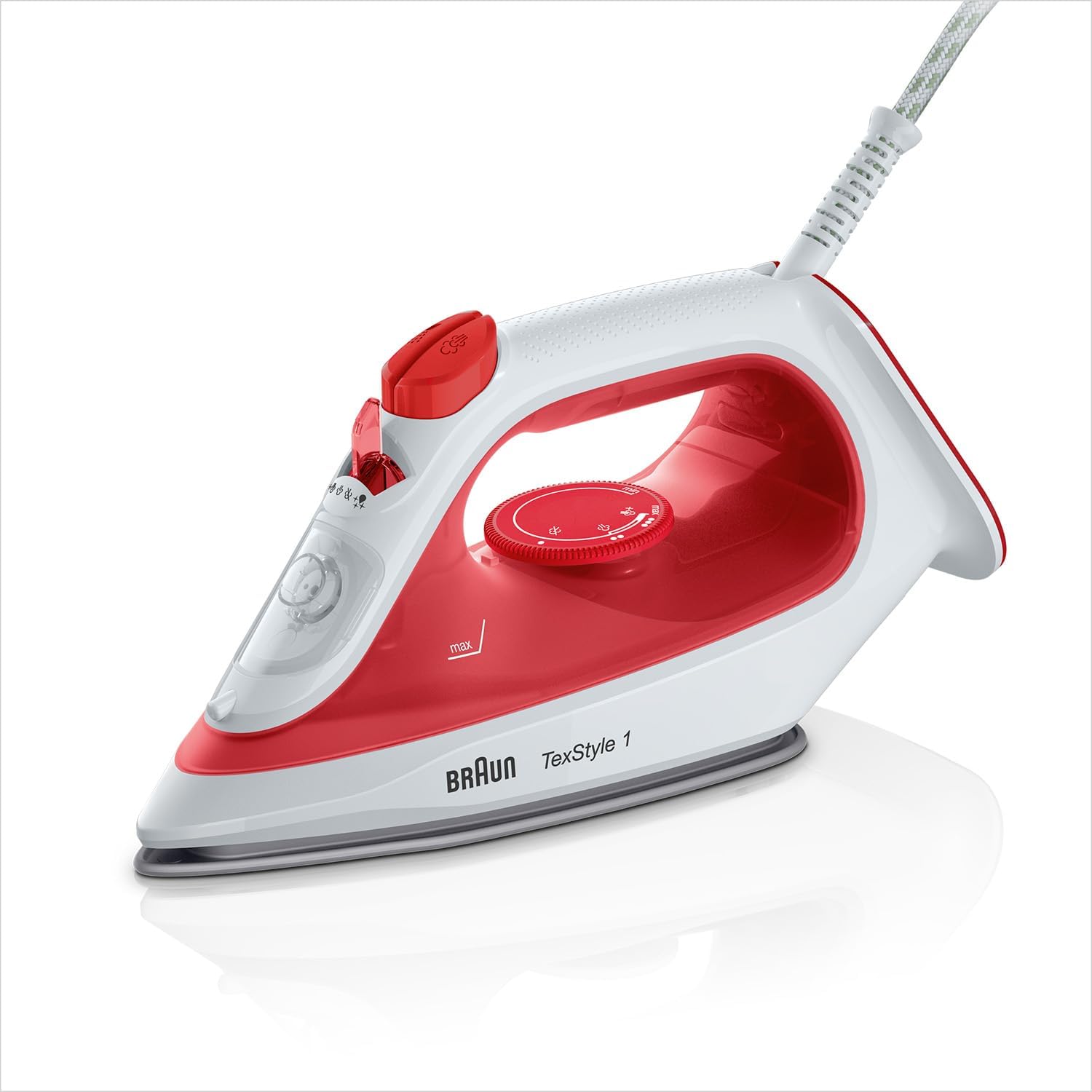 Braun TexStyle 1 SI1019RD, Steam Iron, Non-Stick Coating, Thermostat, 25g/min in Turbo Mode, 220ml Water Tank, 1900W, Red/White.