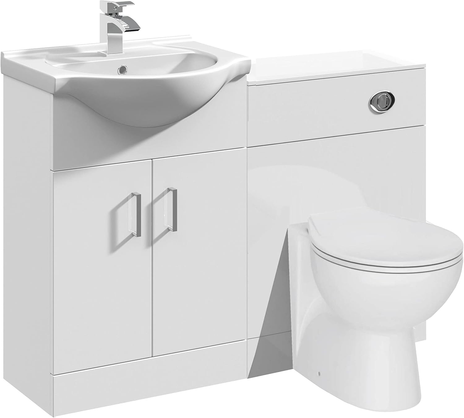 VeeBath Linx 1250 Vanity Unit Furniture Set, Wash Basin Bathroom Sink, WC, Toilet Pan, Soft Close, Quick Release Toilet Seat with Concealed Cistern-White (Flat Pack).