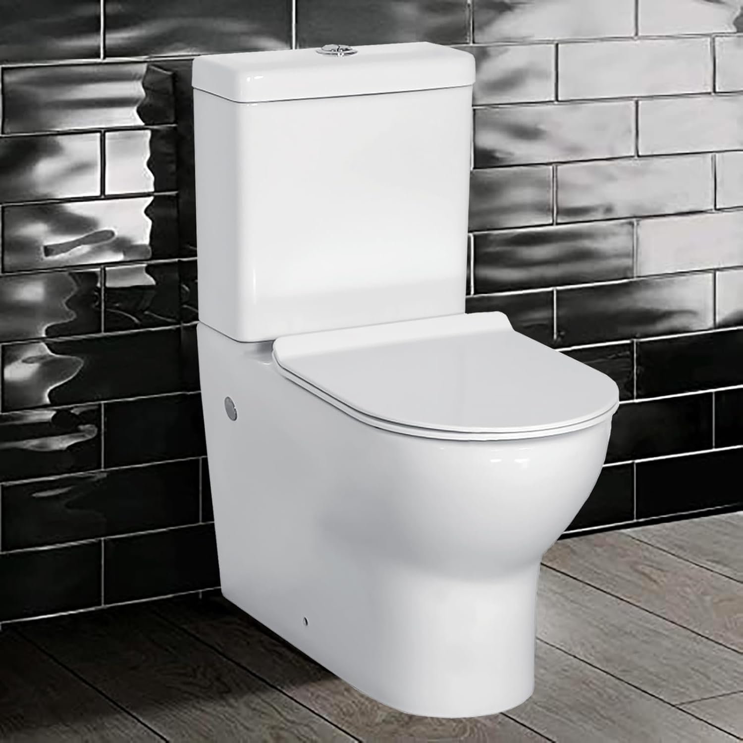 Close Coupled Toilet Back to Wall Toilet Bathroom WC White Ceramic Oval Style Pan Dual Flush Cistern & Free Slim Line Soft Close Toilet Seat Modern Comfort Elongated Toilets.