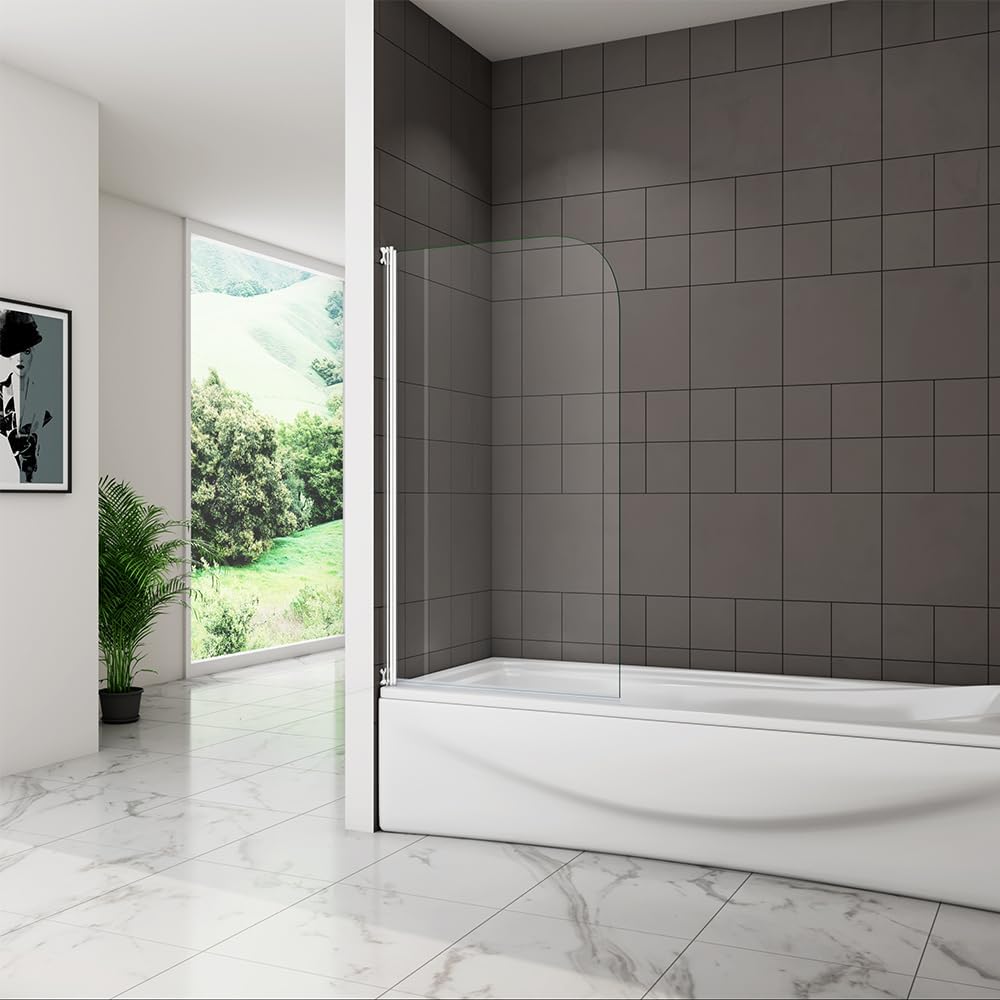 SKY Bathroom Bath Shower Screen 180° Pivot Screen Panel 800x1400mm Tempered Clear Glass.